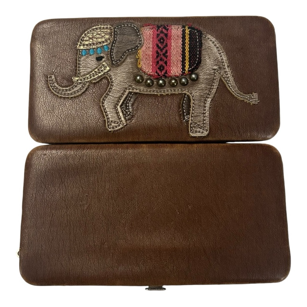 Vintage Women’s Slim Bi Fold Wallet With Elephant Embroidery Push Metal Lock - Picture 2 of 4